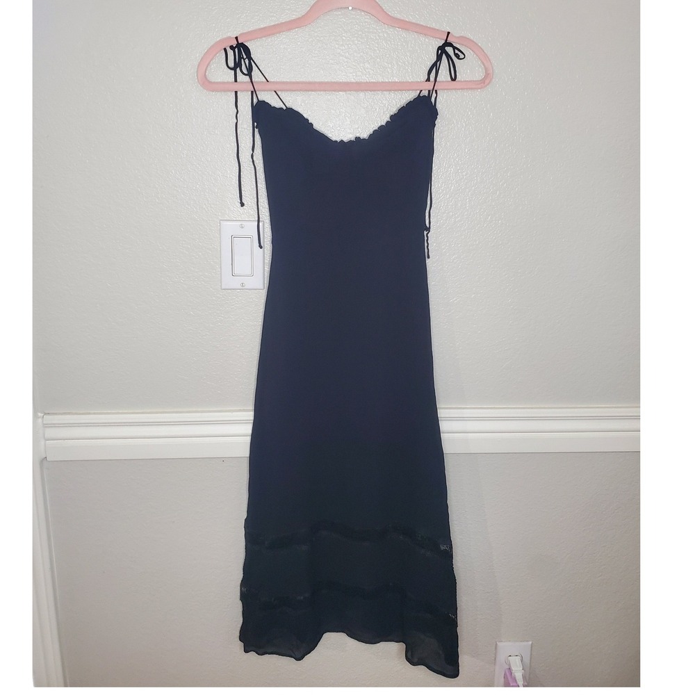 Reformation Ronan Midi Dress Black Lace Trim Smocked Back Size 2 - Picture 6 of 14